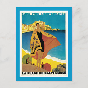 La Plage de Calvi Vintage Travel Poster Briefkaart