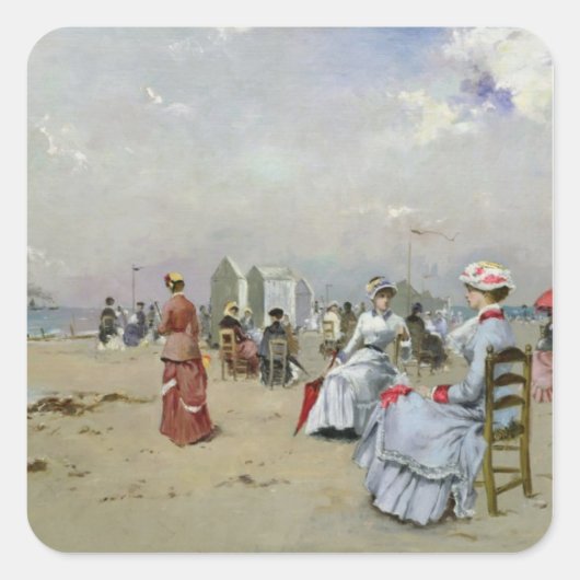 La Plage de Trouville Vierkante Sticker (Voorkant)