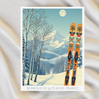 La Plagne Frankrijk skigebied retro Briefkaart