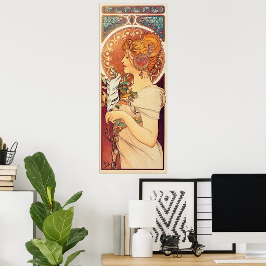 La Plume door Alphonse Mucha Poster (Thuiskantoor)