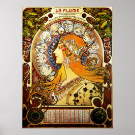LA PLUME ZODIAC door Alphonse Mucha Art Nouveau Poster