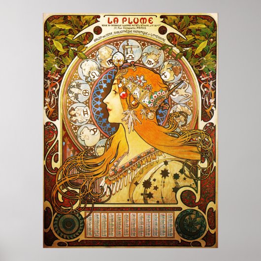 La Plume Zodiaque, Mucha Poster (Voorkant)