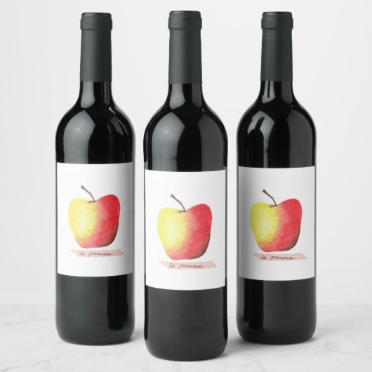 La pomme / De appel Frans leren Wijn Etiket (Flessen)