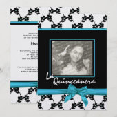 La Quinceanera bloemen en lint blauw Kaart (Voorkant / Achterkant)