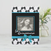 La Quinceanera bloemen en lint blauw Kaart (Staand voorkant)