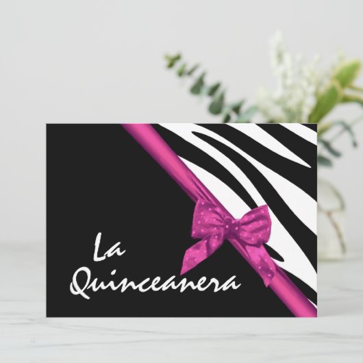 La Quinceanera Zebra en lint roze Kaart (Staand voorkant)