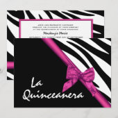 La Quinceanera Zebra en lint roze Kaart (Voorkant / Achterkant)
