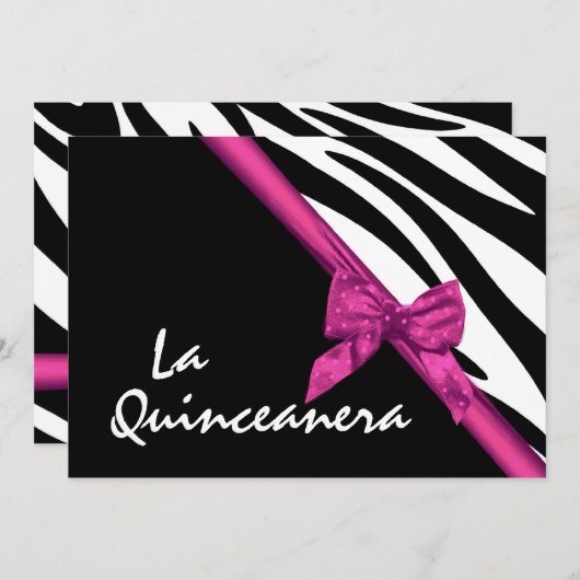 La Quinceanera Zebra en lint roze Kaart (Voorkant / Achterkant)
