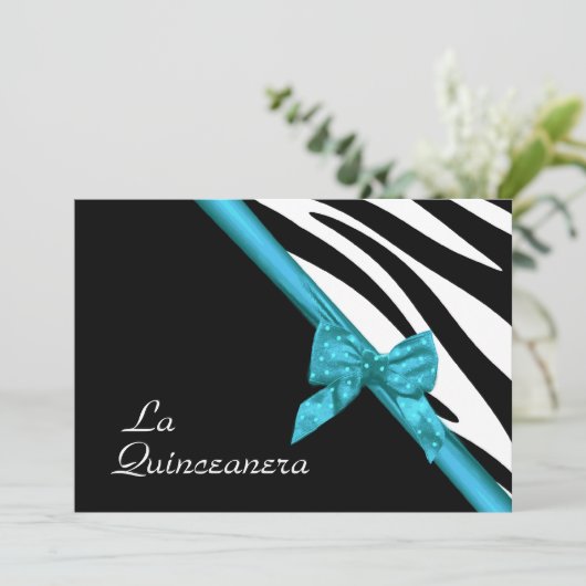 La Quinceanera Zebra en lintblauw Kaart (Staand voorkant)