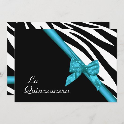 La Quinceanera Zebra en lintblauw Kaart (Voorkant / Achterkant)