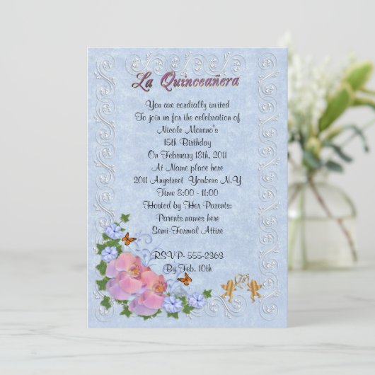 La Quineanera 15e verjaardagsfeest uitnodiging (Staand voorkant)