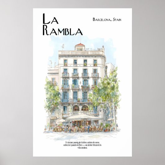 La Rambla Poster Barcelona Spanje Straatscène (Voorkant)