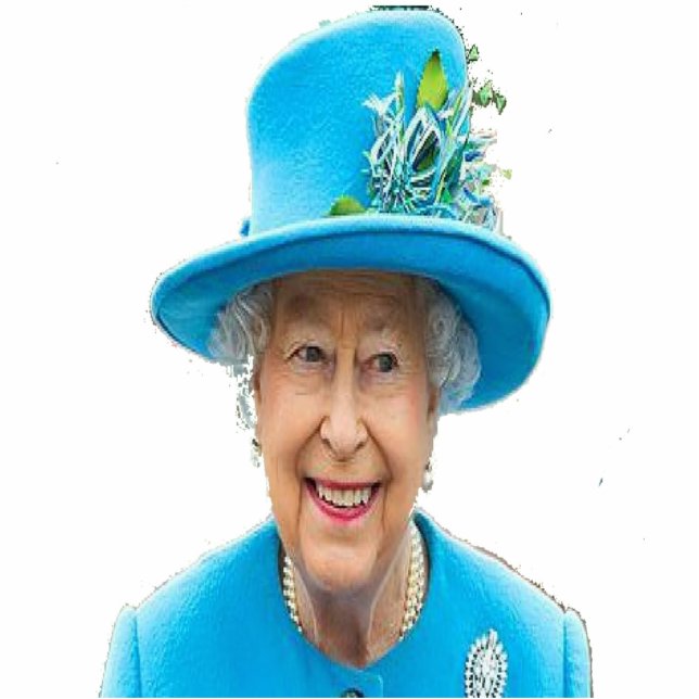 La Reina de Inglaterra en Azul Staand Fotobeeldje (Voorkant)