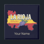 La Rioja Spanje Retro Regio Wijnstokken  Magneet<br><div class="desc">La Rioja, regio in Spanje met kaart en wijnbouw ontwerp, vlag, souvenir voor Logroño vakantie. La Rioja met retro druiven ontwerp en kaart als Spanje en wijnsouvenir! Lifestyle voor La Rioja Backpackers en Europese stedentrip. La Rioja met vlag, regio in Spanje, kaart en wijnontwerp wijnsouvenir. Retro La Rioja met Spaans...</div>