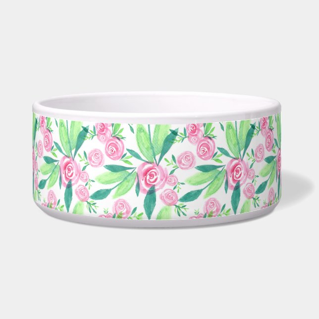 La Rosa Waterverf Floral Pattern Pet Bowl Voerbakje (Voorkant)