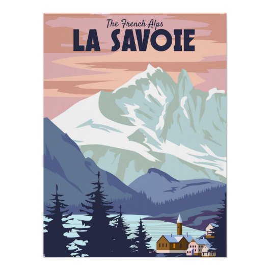 La Savoie Skigebied poster, retro. Winterreis Perfect Poster (Voorkant)