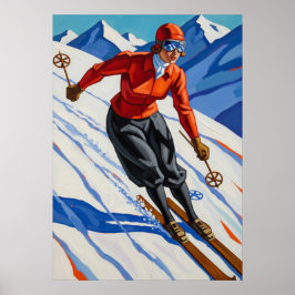 LA SKIEUSE (De Skiër) - Origineel Art Deco kunstwe Poster