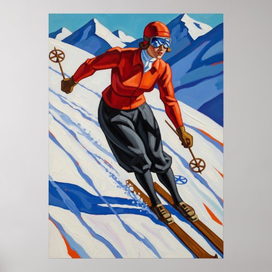 LA SKIEUSE (De Skiër) - Origineel Art Deco kunstwe Poster (Voorkant)