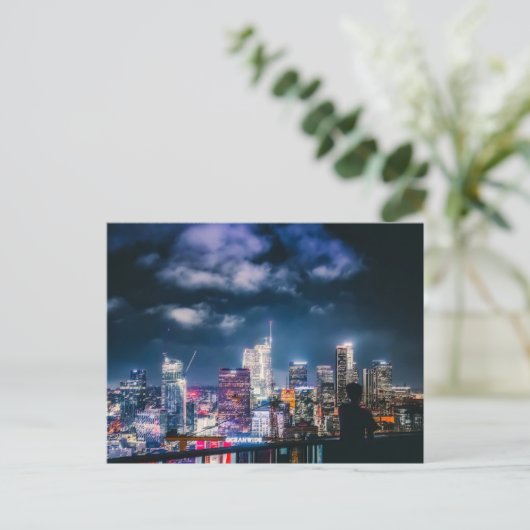 LA Skyline Night Sky Feestdagenkaart (Staand voorkant)
