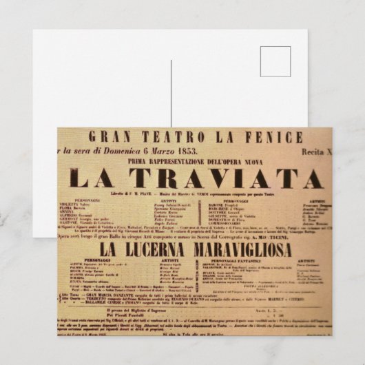 La Traviata World Premiere Poster (1853) Briefkaart (Voorkant / Achterkant)
