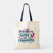 La Vida is beter in Chanclas, Spanglish kunstwerk Tote Bag (Achterkant)