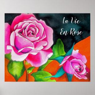 La Vie En Roos citaat met waterverf roze rozen Poster