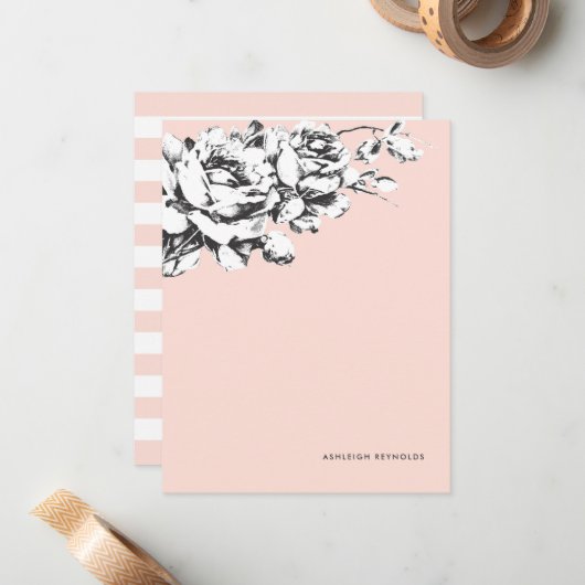 La Vie en Roos Floral Stationery - Roze Notitiekaartje (Voorkant / Achterkant in situ)