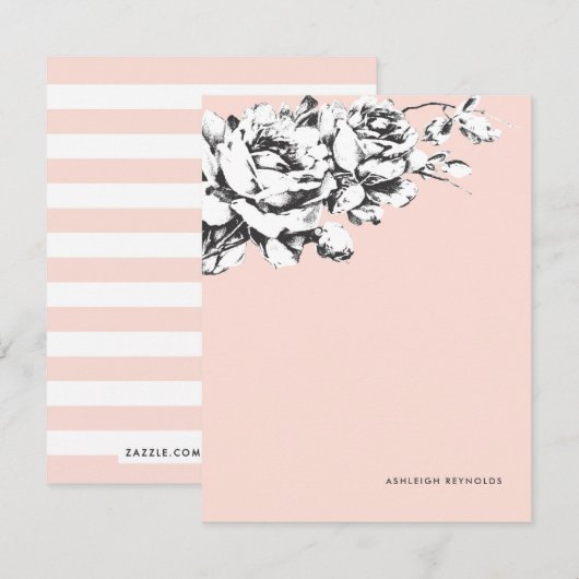 La Vie en Roos Floral Stationery - Roze Notitiekaartje (Voorkant / Achterkant)