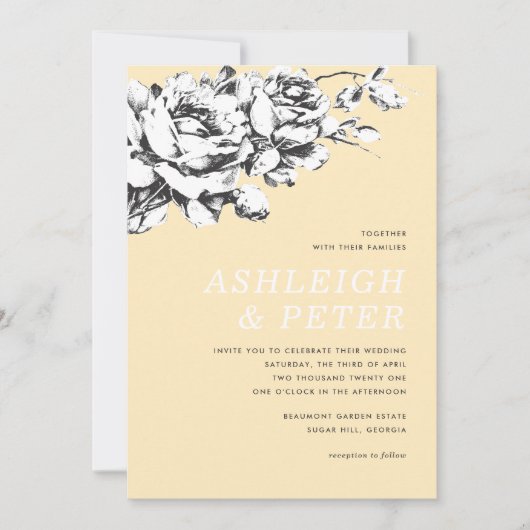 La Vie en Roos Floral Wedding Invitation - Geel Aankondiging (Voorkant)