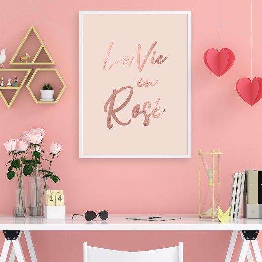La Vie en Roos French Quote Roos Gold Pink Poster