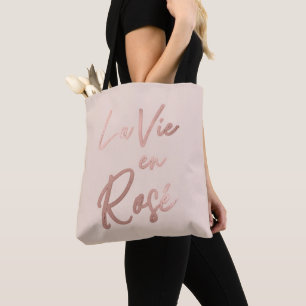 La Vie en Roos French Quote Roos Gold Pink Tote Bag