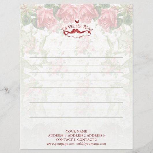 La Vie En Roos - Letterhead / Briefpapier Persoonlijk Briefhoofd (Voorkant)