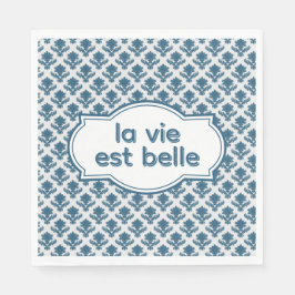 La Vie Es Belle Elegant French Tapestry Blue White Servet