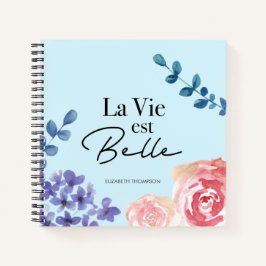 La vie est belle floral waterverf blue notitieboek