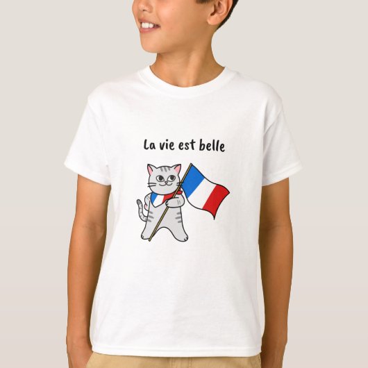 La vie est belle French cat T-shirt (Voorkant)