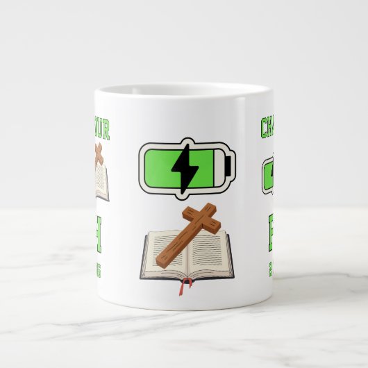 Laad je geloof op grote koffiekop (Voorkant)