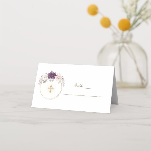 Laadbord Blush Flowers Gold Baptisme Table Number Plaatskaartje (Voorkant)