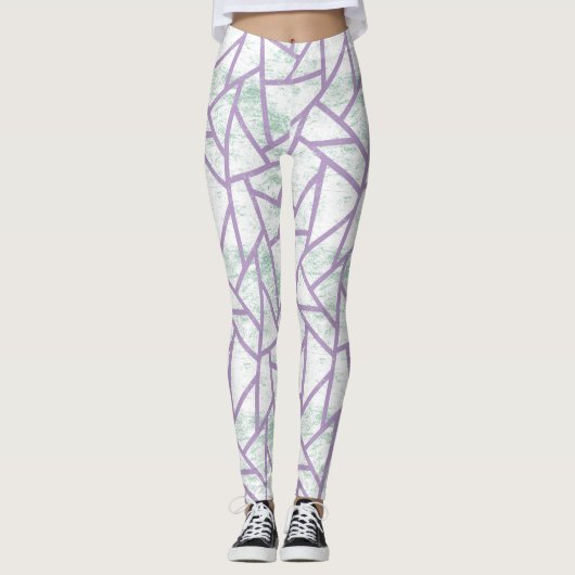 Laadbord en bleek groen mozaïekpatroon leggings (Voorkant)