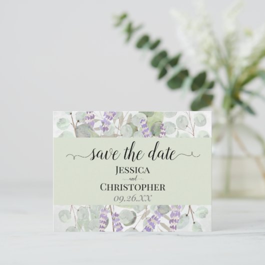 Laadbord & Eucalyptus Green Wedding Save the Date Aankondigingskaart (Staand voorkant)