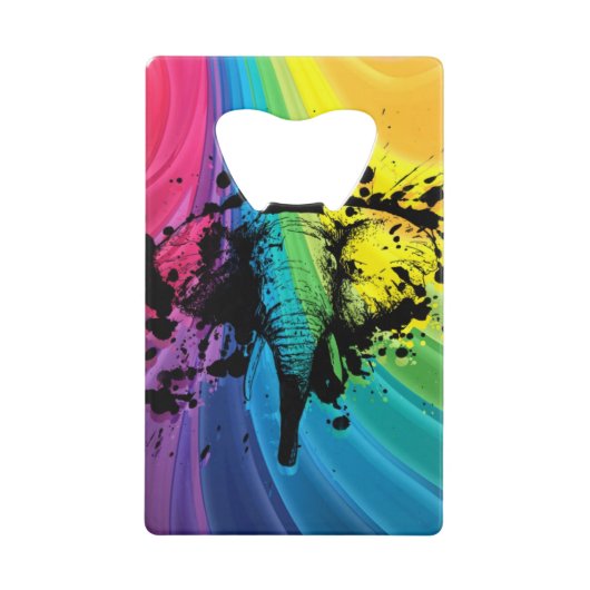 Laadbullephant op Swirly Rainbow Creditkaart Flessenopener (Voorkant)