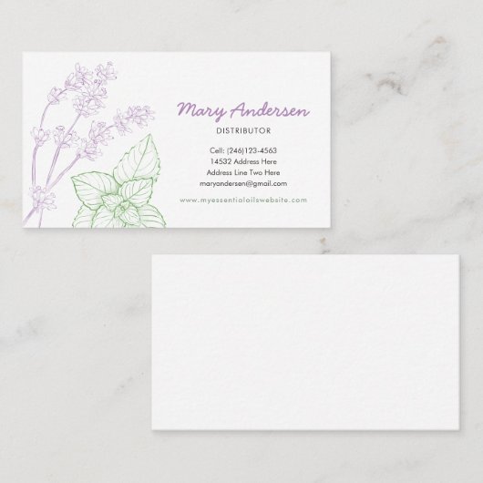 Laadstof en peppermint Essential Oil Visitekaartje (Voorkant / Achterkant)