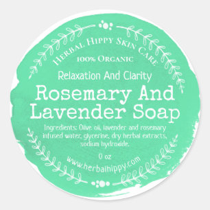 Laadstof en rozemarijngroene Waterverf Leaf Soap Ronde Sticker