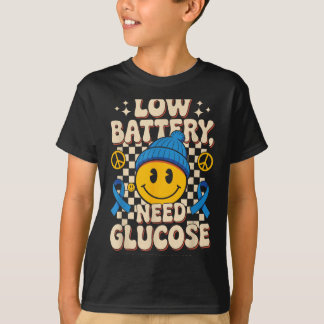 Laag Batterijniveau Glucose Blauwe Lint Diabetes T-shirt