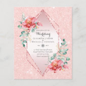 Laag budget rood bloemig RoseGoud Glitter Bruiloft (Voorkant)