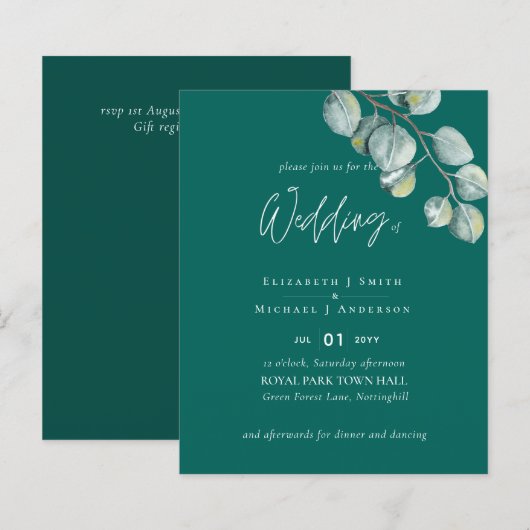 Laag budget TEAL Witte EUCALYPTUS Trouwfeest (Voorkant / Achterkant)