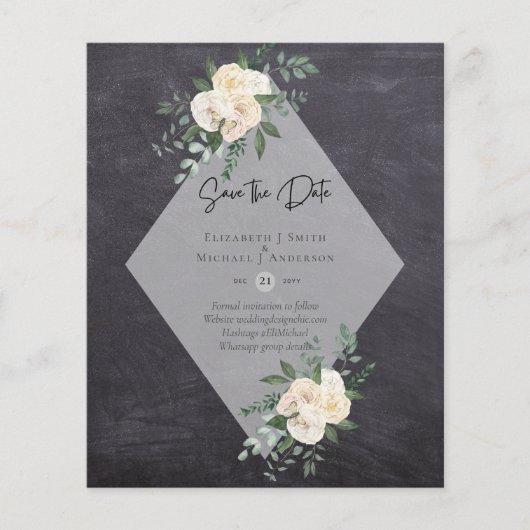 LAAG BUDGET Witte Rozen SAVE THE DATES Modern Flyer (Voorkant)