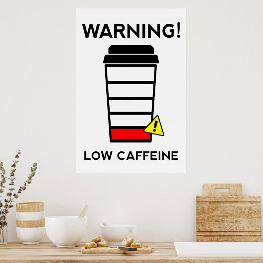 Laag cafeïne, laag batterijniveau, poster koffie,  (Keuken)
