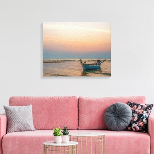Laag getij boot op het strand bij zonsondergang Ve Canvas Afdruk (Insitu (Woonkamer))