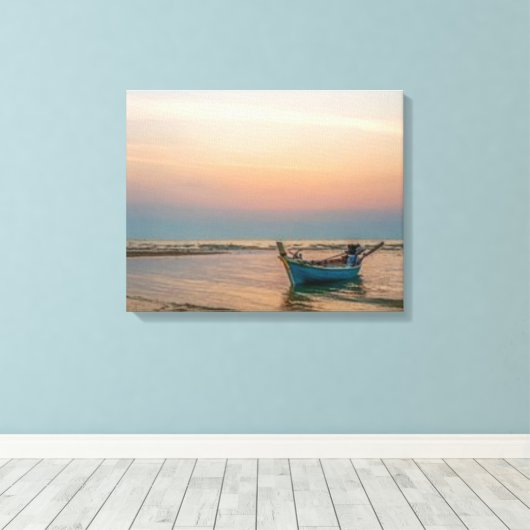 Laag getij boot op het strand bij zonsondergang Ve Canvas Afdruk (Insitu (Houten vloer))