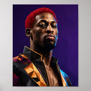 Laag Poly Geometrisch Portret Dennis Rodman Basket Poster